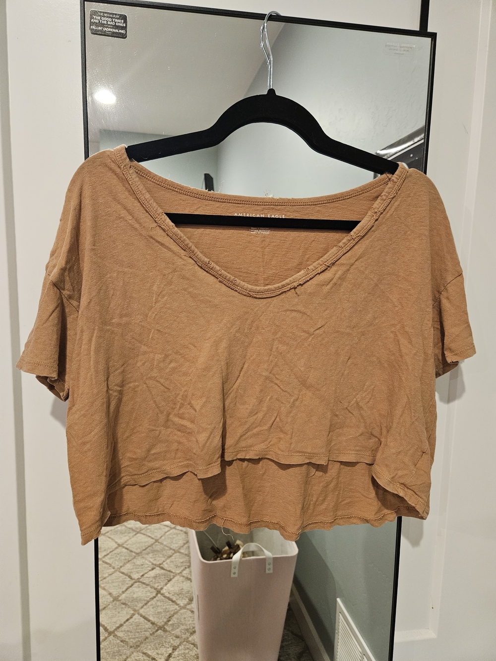 American Eagle Outfitters Cropped Scoop Neck Top — Caramel Tan